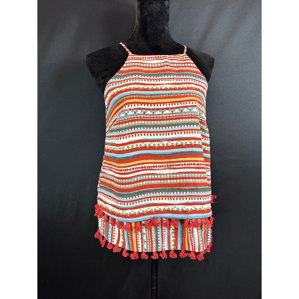 Sunday In Brooklyn Desert Striped Tassel Tank, Evereve Rust, Sz S, Anthropologie